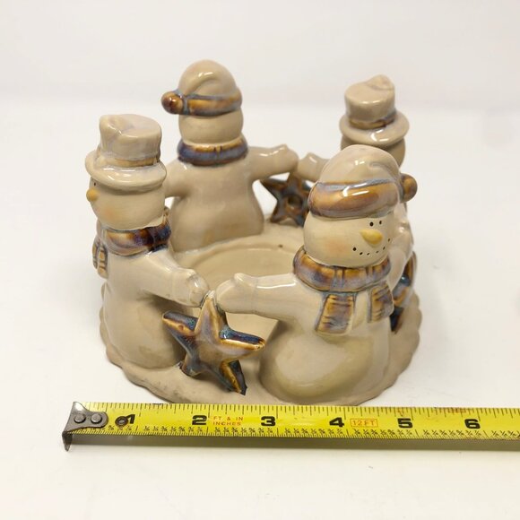Snowman Candle Holder + Trinket Dish Set Beach - Vtg JC Penney Winter Snowmen - Picture 8 of 13